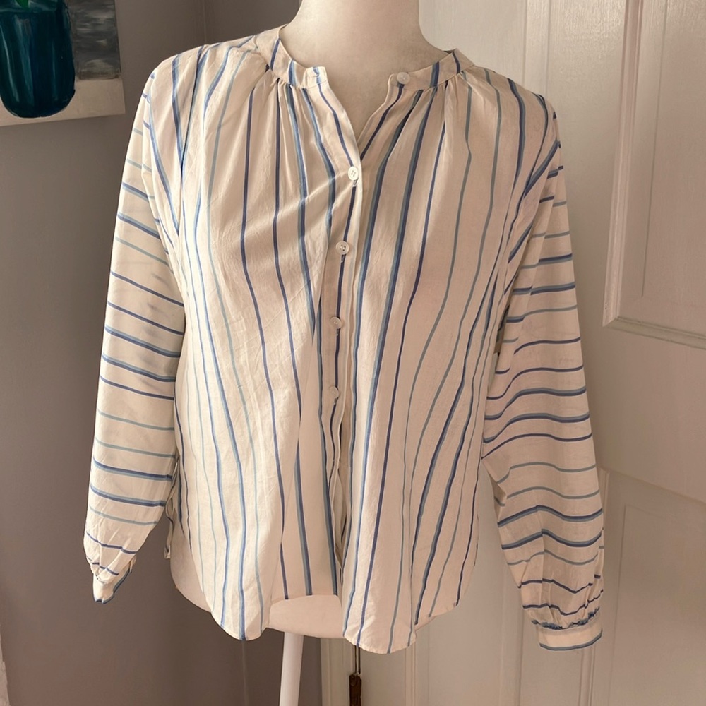 Madewell blue and white striped 100% cotton blouse NWOT S